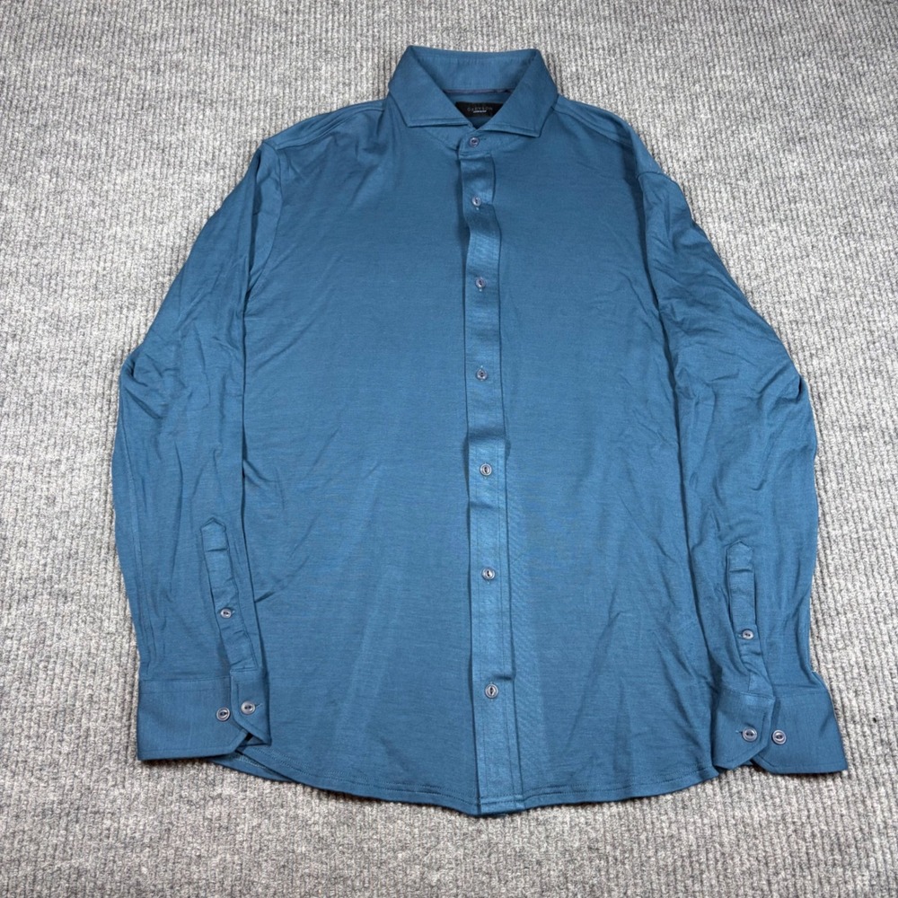 Greyson Shirt Mens XL Woven in Italy Blue Long Sleeve Button Up Knit Dress